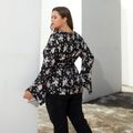 Women Plus Size Vacation Floral Print Irregular Long-sleeve Tee Multi-color