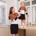 Ribbed Colorblock Long-sleeve Hooded Casual Sweatshirt Dress for Mom and Me Brown image 2