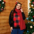 Women Plus Size Casual Christmas Plaid Colorblock Pullover Sweatshirt redblack