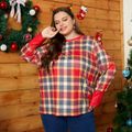 Women Plus Size Casual Christmas Plaid Sweatshirt Red