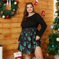 Women Plus Size Elegant Christmas Tree Print Long-sleeve Splice Dress Black