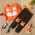 2-piece Toddler Girl Fuzzy Fox Design Orange Sweatshirt and Elasticized Black Pants Set Orange
