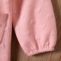 Toddler Girl Heart Textured Pocket Button Design Hooded Sweatshirt Dress Pink