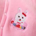 Bear Embroidery Fluffy Hooded 3D Ear and Tail Decor Fleece-lining Long-sleeve Footed/footie Pink or Yellow or Blue Baby Padded  Jumpsuit Pink