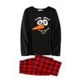 Cartoon Snowman Face Print Black Family Matching Long-sleeve Plaid Pajamas Sets (Flame Resistant) redblack
