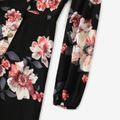 Family Matching Floral Print Black Lapel V Neck Button Long-sleeve Dresses and T-shirts Sets Black/White