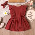 Toddler Girl Ruffled Button Design Sleeveless Floral Print/Solid Color Dress Red