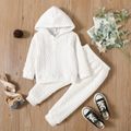 2-piece Toddler Girl/Boy Button Design Cable Knit Top and Solid Pants Set White
