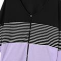 Women Plus Size Casual Button Design Striped Colorblock Long-sleeve Tee Black