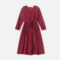 Family Matching Solid Long-sleeve Belted Tulip Hem Dresses and Plaid Shirts Sets Roseo