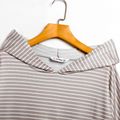Women Plus Size Casual Stripe Pocket Design Hoodie Sweatshirt Light Grey