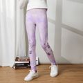 Pretty Kid Girl Unicorn Print Tie Dye Elasticized Leggings Light Purple