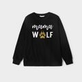 Letter Print Round Neck Long-sleeve Sweatshirts for Mom and Me Black/White
