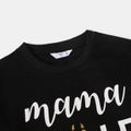 Letter Print Round Neck Long-sleeve Sweatshirts for Mom and Me Black/White