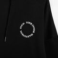 Women Plus Size Casual Letter Print Drawstring Black Hoodie Sweatshirt Black