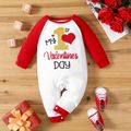 Valentine's Day Baby Girl Love Heart and Letter Print Red Raglan Long-sleeve Jumpsuit Color block image 1
