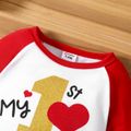 Valentine's Day Baby Girl Love Heart and Letter Print Red Raglan Long-sleeve Jumpsuit Color block image 2