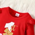 Valentine's Day Baby Girl Love Heart and Letter Print Red Long-sleeve Jumpsuit Red image 2