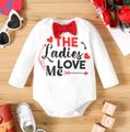 Valentine's Day Baby Boy Gentleman Bow Tie Letter and Love Heart Print Long-sleeve Romper White