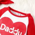 Valentine's Day 2pcs Baby Girl Red Love Heart and Letter Print Raglan Long-sleeve Jumpsuit Set Color block
