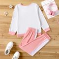 2-piece Kid Girl 3D Floral Design Sequined Letter Embroidered Long-sleeve Top and Colorblock Pants Set PinkyWhite