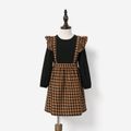 Family Matching Black Splicing Houndstooth Long-sleeve Dresses and Shirts Sets ColorBlock