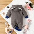 Baby Girl/Boy 100% Cotton Christmas Deer Antlers Design Button Design Colorblock Hooded Long-sleeve Jumpsuit Grey