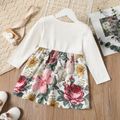 2-piece Toddler Girl Long-sleeve White Tee anf Floral Print Overall Dress Set Multi-color