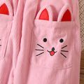 Toddler Girl Cat Embroidered Ear Design Ruffled Pink Overalls Pink
