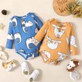 Baby Boy Apricot/Blue All Over Animal Print Long-sleeve Romper Apricot image 2