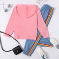 2-piece Kid Girl Letter Print Pink Hoodie Sweatshirt and Rainbow Striped Pants Set ColorBlock
