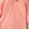 Toddler Girl Button Design Cable Knit Textured Hooded Dress Pink image 3