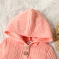 Toddler Girl Button Design Cable Knit Textured Hooded Dress Pink