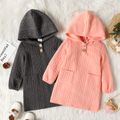 Toddler Girl Button Design Cable Knit Textured Hooded Dress Pink image 2