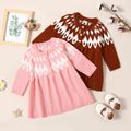 Baby Girl Button Down Long-sleeve Color Block Knitted Dress Pink image 2
