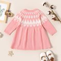 Baby Girl Button Down Long-sleeve Color Block Knitted Dress Pink image 3