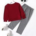 2-piece Kid Girl Ruffled Maroon Sweatshirt and Bowknot Design Plaid Straight Pants Set MAROON
