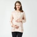 Maternity Tie dye Print Long-sleeve Kangaroo Pocket Drawstring Hooded Sweatshirt LightKhaki