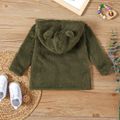 Baby Boy/Girl Solid Thickened Fuzzy Fleece 3D Ears Hooded Long-sleeve Zip Jacket Army green