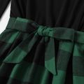 Family Matching Plaid Long-sleeve Splicing Belted Midi Dresses and Shirts Sets Green image 3