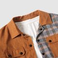 Plaid Splicing Brown Long-sleeve Lapel Snap-up Shirt Jacket for Mom and Me Brown