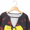 Women Plus Size Casual V Neck Hollow out Letter Print Tie Dye Long-sleeve Tee Multi-color