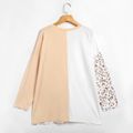 Women Plus Size Casual V Neck Leopard Print Colorblock Long-sleeve Tee White