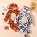 Baby Boy/Girl Animal Stripe Print 3D Ears Long-sleeve Zip Jumpsuit White
