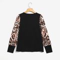 Women Plus Size Elegant Leopard Print Long-sleeve Tee Black