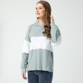 Two Tone Long-sleeve Drop Shoulder Ribbed Hoodie Green/White