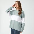 Two Tone Long-sleeve Drop Shoulder Ribbed Hoodie Green/White