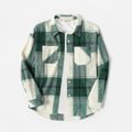 Green Plaid Lapel Long-sleeve Button Shirts for Mom and Me Green