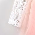 Kid Girl Lace Design Colorblock Mesh Splice Long-sleeve Dress White