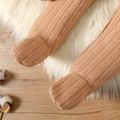 2-piece Baby Girl/Boy Solid Color Cable Knit Textured Button Design Long-sleeve Romper and Footie Pants Set Khaki image 5